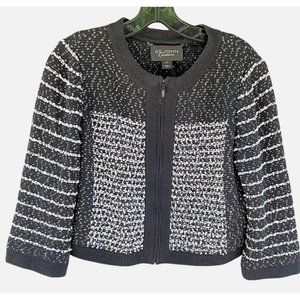 St. John Couture Caviar & Bright White Knit Capri Sleeve Zippered Jacket, Size 8